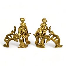 Fine Pair of Antique French Louis XV Gilt Bronze Chenets with Putti