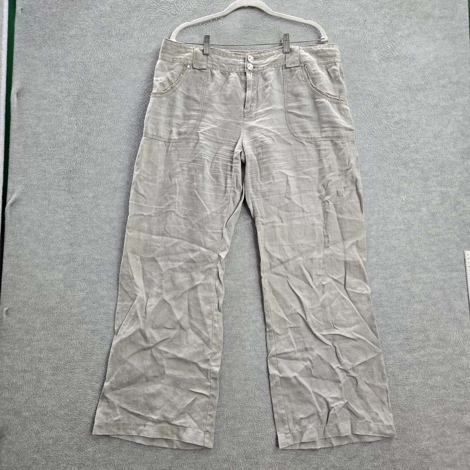 VINTAGE INC International Concepts Women Pants 14 Gray Beige Linen Wide Leg - Image 1 of 4