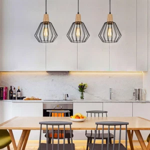 3* Wood Pendant Light Kitchen Lamp Bar Ceiling Light Black Chandelier AU STOCK - Picture 1 of 10