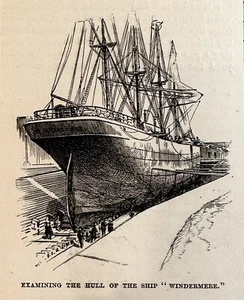 1892 Examining The Hull Of The Ship “Windermere” Antique Wood Engraving - Picture 1 of 1