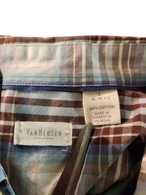 Camisa de vestir Van Hausen para hombre talla grande marrón a cuadros manga larga bolsillo único Foto 1 de 4