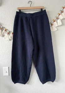Free People Beach Haliee Knit Balloon Sweater Pant Navy Loungewear Baggy Boho L - Picture 1 of 8