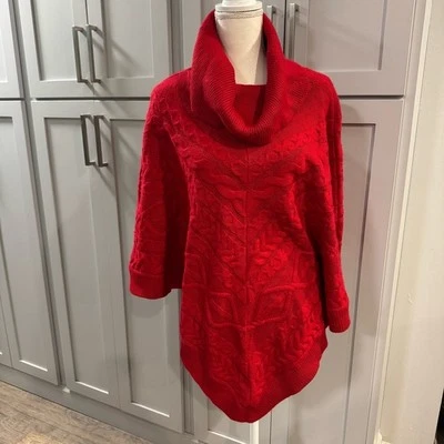 NWT Talbots Red Sweater Poncho Turtleneck Cowl Neck Cable Knit Cotton Blend 2X - Image 1 of 4