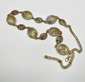 Vintage 70er goldfarben Medaillon Kette Taillengürtel Boho Hippie Festival 26-40" - Bild 1 von 7