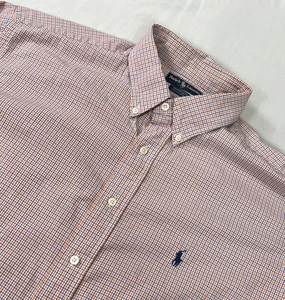 Ralph Lauren Shirt Mens 17.5 / 36 White Orange Blue Check Yarmouth Oxford EUC - Picture 1 of 9