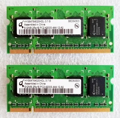 Lot of 2 Qimonda 512MB DDR2 SODIMM Memory RAM, 2Rx16, 533MHz, PC2-4200S - Image 1 of 2