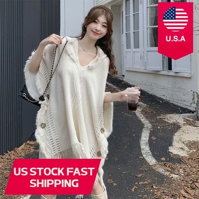 Cárdigan pulóver borla hueca suéter con capucha chal con capa otoño invierno para mujer Foto 1 de 4