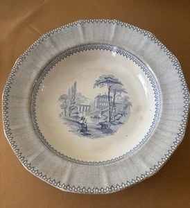 Blue & White Transferware Staffordshire Soup Plate 10” “Doria” - Picture 1 of 8