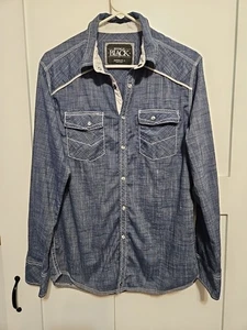 Buckle Black Men's Size M Pearl Snap Shirt Thick Stitch Western Chambray - Picture 1 of 13