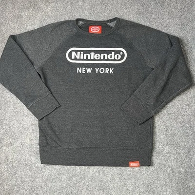 Nintendo World New York Hombres M Manga Larga Gris Pullover Sudadera Gamer Mario Foto 1 de 4