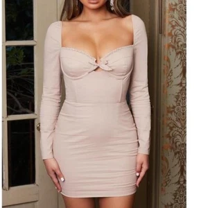 Oh Polly Dress Size 14 Mini Sexy Taupe Beige Bustier - Imagen 1 de 5