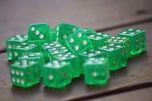20 Transparent Green w/ White Pip Bunco Gaming Dice Set 16mm D6 Yahtzee Quality - Picture 1 of 2