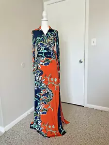 Dress Maxi Sexy Diva Faux Wrap Size S Boho Paisley Resort 70s Floral Md USA - Picture 1 of 11