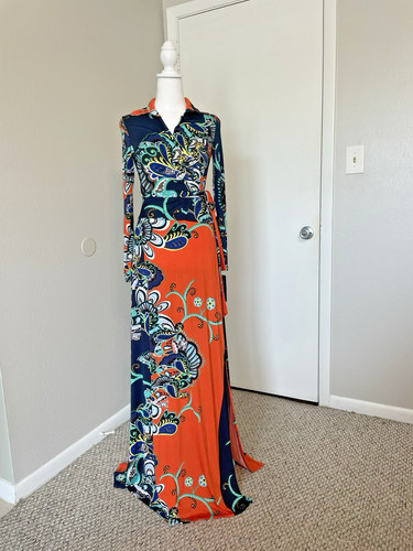 PALM ANGELS Abito Maxi Sexy Diva Finto Avvolgente Taglia S Boho Paisley Resort Anni 70 Floreale Md USA