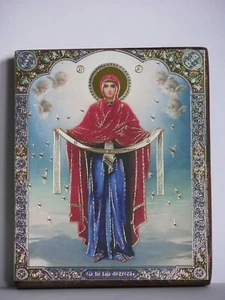 Ikone GM Mariä Schutz und Fürbitte икона богородицы Покров освящена 12x10x2 cm - Bild 1 von 1