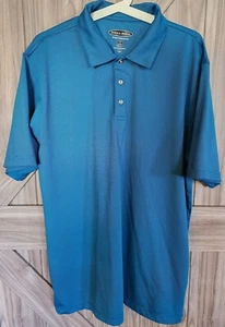 Pebble Beach Performance Men SS Collared Blue Stripe Stretch Polo Shirt SZ L - Picture 1 of 5