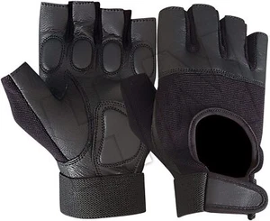 Leder Fingerlose Herren Gewichtheben Training Handschuhe Schwarz Fahrrad Rollstuhl - Bild 1 von 6