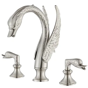 Brushed Nickel Bathroom Faucet 3 Hole 8 in Widespread Sink Vanity Mixer 2 Handle - Picture 1 of 12