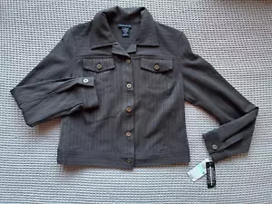 Rafaella women's jacket buttons long sleeve brown/stripes size US8 medium NEW - Picture 1 of 10