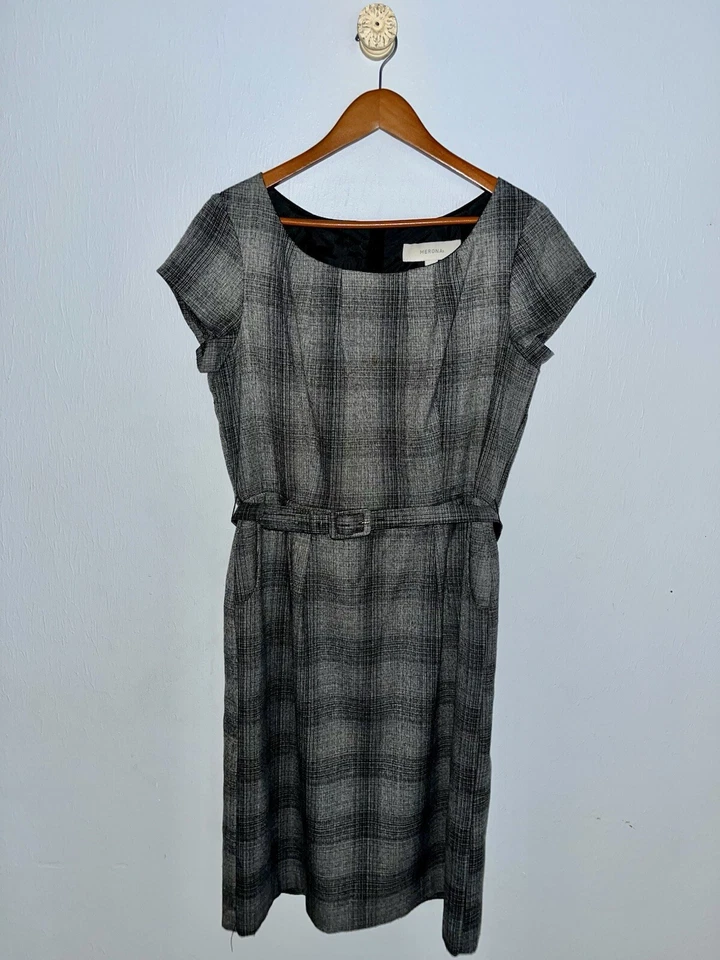 VESTIDO VAINA MERONA MUJER A CUADROS CON CINTURÓN. TALLA 14 Foto 1 de 4