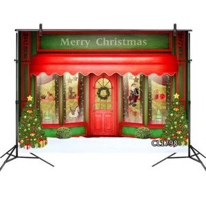 Vintage Shop Window Christmas Tree Wreath 10x8FT Photo Background Vinyl Backdrop - Picture 1 of 10