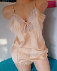 Womans VINTAGE Lingerie Teddy Bodysuit LADY LYNNE 70's Satin Nude Beige SZ Small