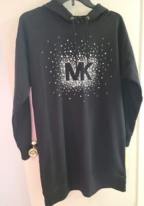 MICHAEL KORS WOMENS BLACK LONG SLEEVE MK LOGO HOODIE DRESS SZ S $110 - Picture 1 of 10