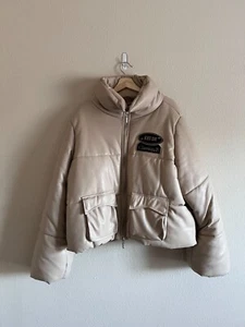 Rhude Classique Faux Leather Puffer Jacket - Size Large - Beige - NEW - Picture 1 of 10