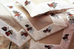 Tischdecke Herbst Bordüre Blätter Tischläufer Kissenhülle Creme-Braun 6470 - Bild 1 von 36