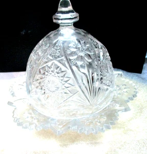 Butter dish Covered Imperial Glass Clear Saw tooth Cosmos pressed 7" base - Picture 1 of 6