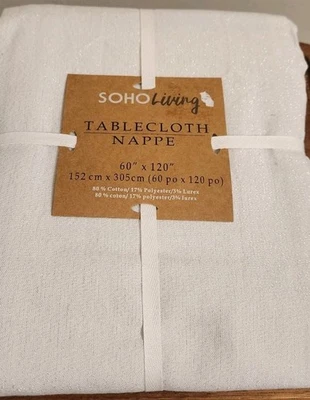 SOHO Living Holiday, Christmas Tablecloth 60"x120" Silver Metallic Striped NEW  - Image 1 of 4