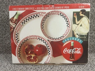 Coca Cola Diner 3 Piece Stoneware Completer Set Platter & Bowls Box Damage - Image 1 of 4