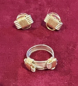 Verstellbarer Ring "Elefantenhaar" Sterlingsilber mit Draht & passende Ohrringe - Bild 1 von 15