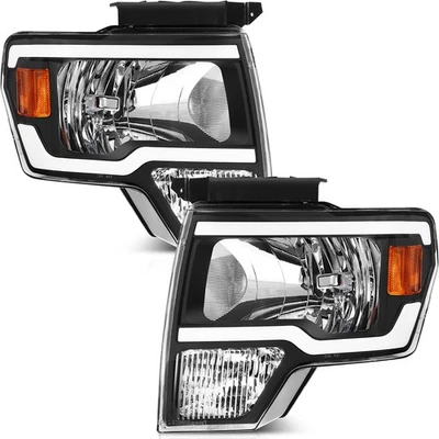 Pair Front LED DRL Lamps Fits 2009-2014 Ford F-150 Black Housing Headlights - Image 1 of 4