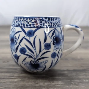Zehntausend Dörfer Blumen blau weiß Keramik Kaffeetasse Teetasse Boho Handarbeit - Bild 1 von 9