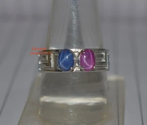 Anillo de plata de ley 925 creado en laboratorio de zafiro estrella azul y ro... - Imagen 1 de 8