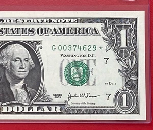 2003 Star note $1 DOLLAR BILL ( CHICAGO '' G '' ) Low Number ,UNCIRCULATED - Picture 1 of 3