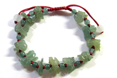 Pulsera FENG SHUI Natural Jade Chino 12 Animales Cuentas Zodiaco FENG SHUI SUERTE - Roja Foto 1 de 4