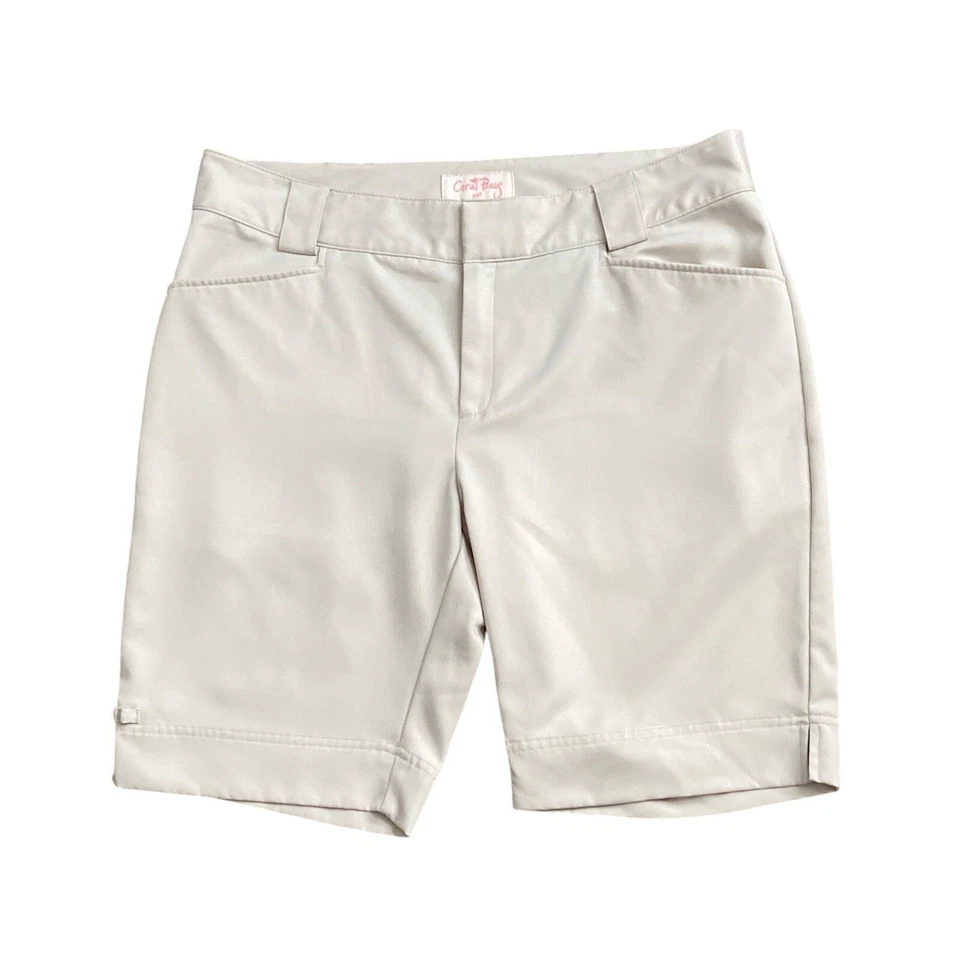 Coral Bay Golf Womens 12 Beige Flat Front Bermuda Shorts Polyester Pockets - Image 1 of 4
