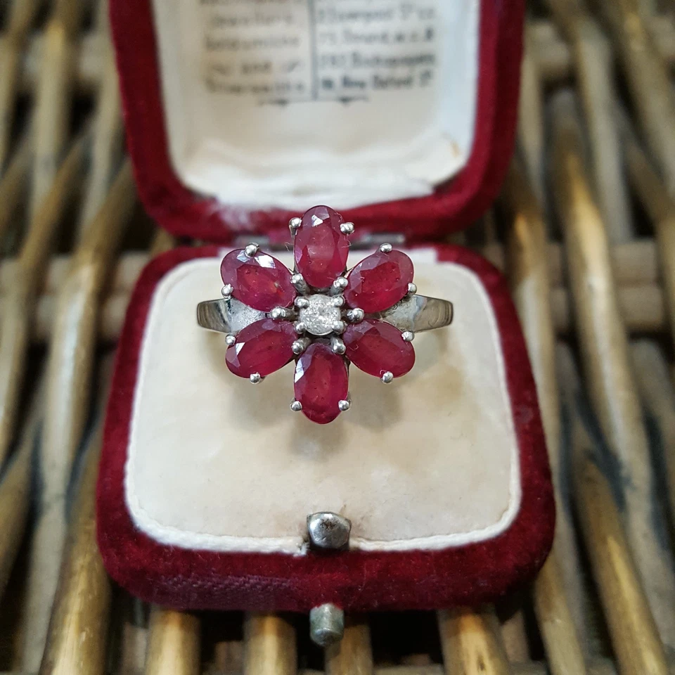 Anillo de Plata de Ley 925, Anillo de Rubí y Topacio, Talla R US 8.5, Floral, Plata 925 Foto 1 de 1