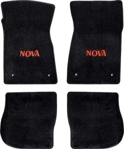 1975-79 Nova Black Floor Mat Set With Red Embroidered "Nova" Script - Picture 1 of 4