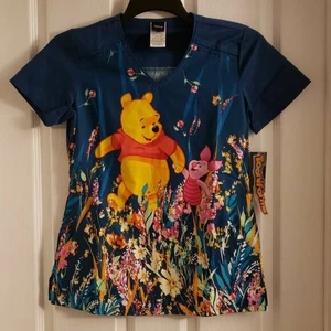 Disney Winnie the Pooh Bear Piglet Tooniforms XXS V-Neck Scrub Top Brand New NWT - Picture 1 of 8