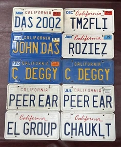 Vintage 10 Blue White & Cursive California Personalized Plates Collection Lot - Picture 1 of 16