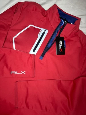 Ralph Lauren RLX 1/4 молнии пуловер влаги впитывания в красный размер средний новый с Ярлыками $138 - Изображение 1 из 4