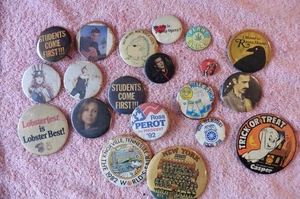Menge 20 verschiedene Vintage Pinback Pins 86 Giants Ross Perot Weltausstellung Teamster - Bild 1 von 9