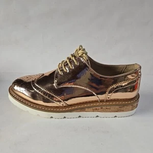 Wanted USA Rose Gold Metallic Downey Shiny Oxford 8.5 US Wedge Loafer Flats - Picture 1 of 8
