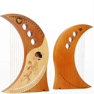 19 String Moon Harp Lyre Mahogany Nylon with Tuning Wrench with Technical Manual - Image 1 of 4