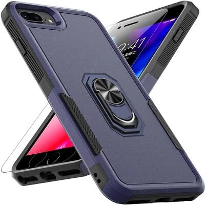 Funda para teléfono iPhone SE 8 7 Plus 6s a prueba de golpes con soporte de anillo + vidrio templado Foto 1 de 4