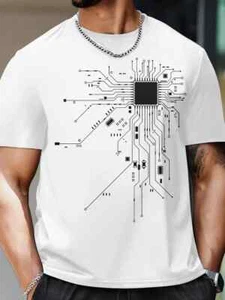 Tech Tee Mens T-Shirt Circuit Board Graphic Print | Cotton Short Sleeve Casual T - Picture 1 of 7