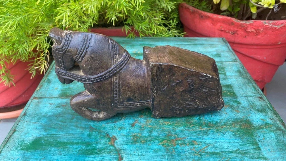  古董石头精美手工雕刻美丽马雕像门侧支架人偶  — 第 1/4 张图片